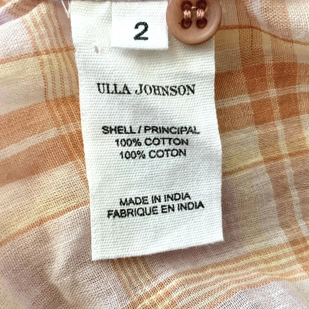 ULLA JOHNSON Nour Blouse Button Down Balloon Sleeve Pink Orange Size 2